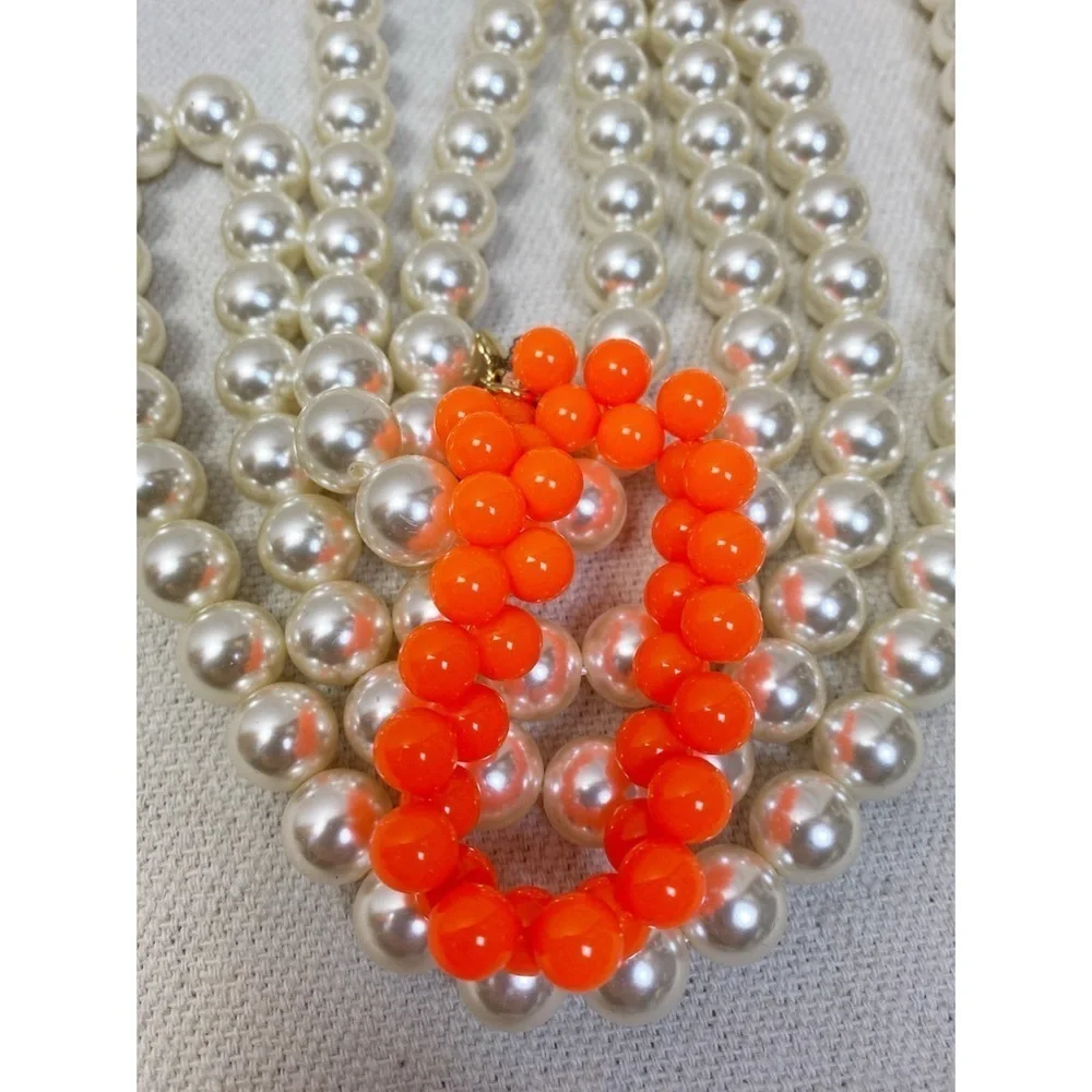 J Crew Crew Cuts Kids 3pc log Faux Pearl Necklaces, orange bracelet